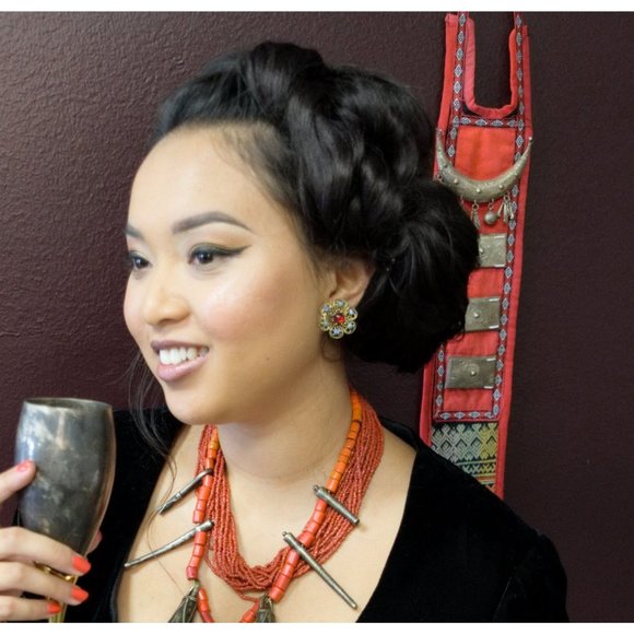 Blue Red Floral Filigree Clip on Earrings Vintage Jewelry - Picture 6 of 8